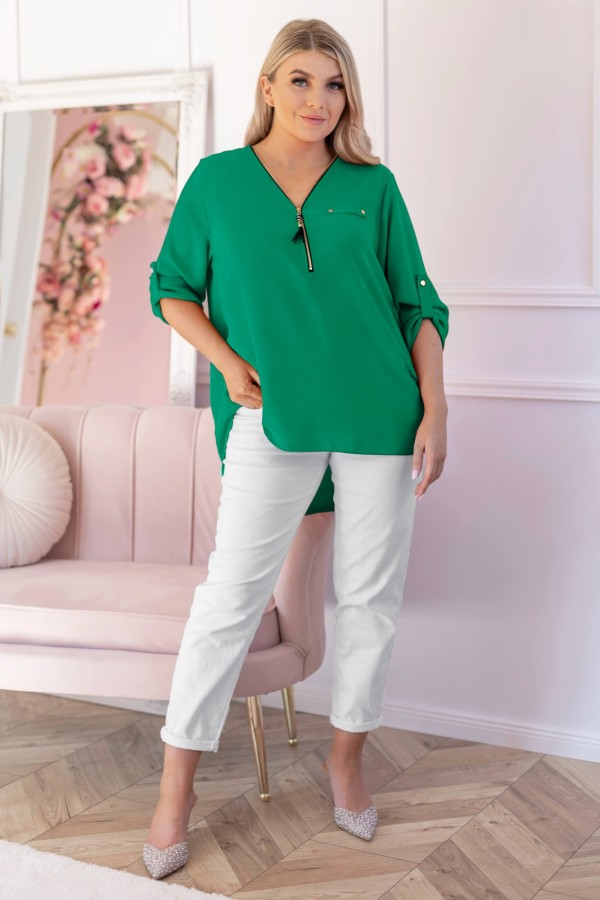 Elegancka bluzka koszula w kolorze zielonym dekolt zamek ZIP secret 1