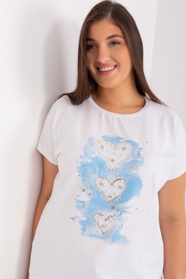 Bluzka damska T-SHIRT w kolorze ecru rozcięcie serca dżety perełki Darya 3