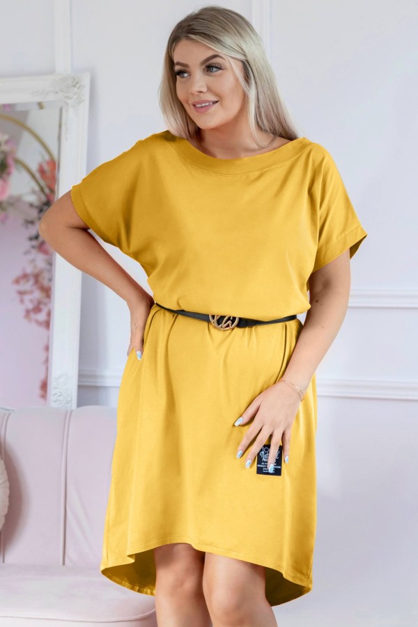 Sukienka plus size w kolorze żółtym z krótkim rękawem naszywka Bonita 2