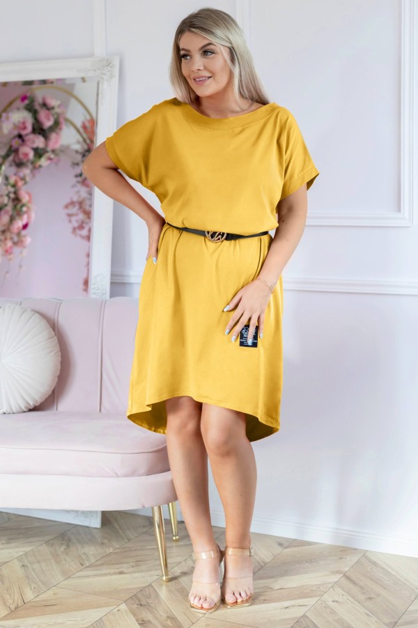 Sukienka plus size w kolorze żółtym z krótkim rękawem naszywka Bonita 1