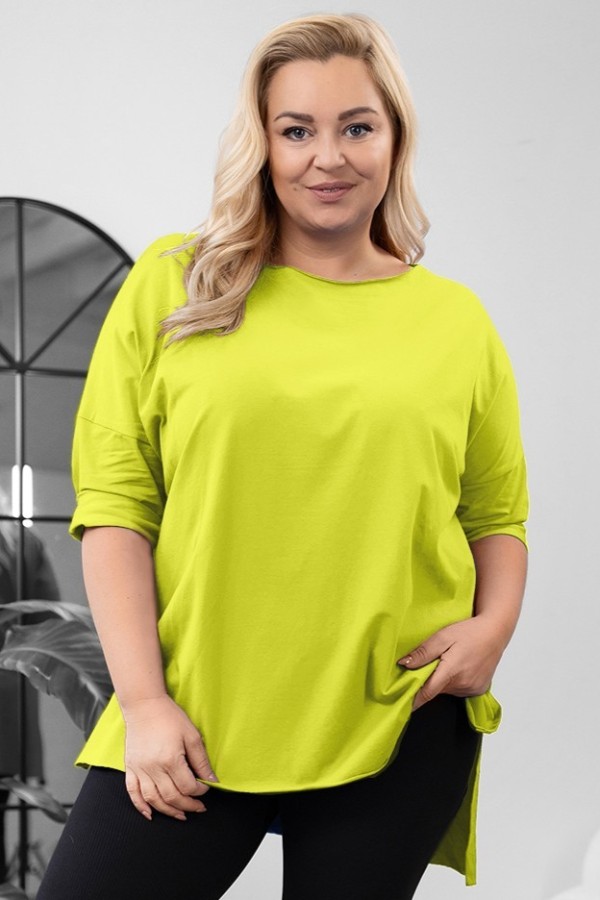 Tunika bluzka damska w kolorze limonkowym oversize dłuższy tył gładka Gessa 2