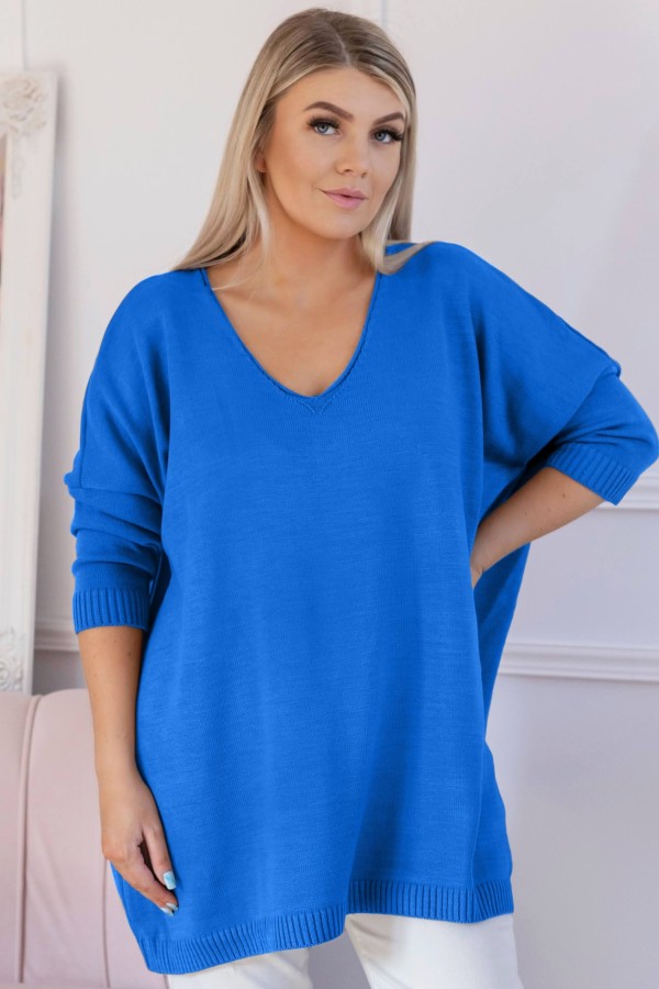 MEGA oversize sweter damski w kolorze lazurowym dekolt V DAFNE 2